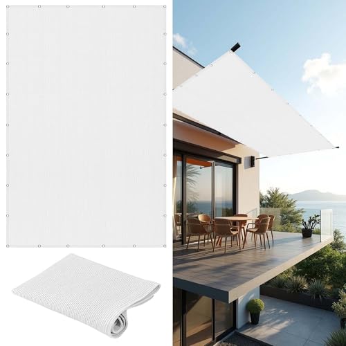 Sonnensegel mit Ösen Atmungsaktiv 230 x 500 cm Rechteckig Atmungsaktiv 98% UV Schutz Segeltuch Pergola mit Ösen Segeltuch 4 × 1.5 M Seile für Garten Camping, Weiß von MEILIPA