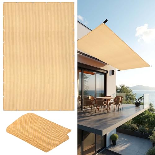 Sonnensegel mit Ösen Atmungsaktiv 380 x 390 cm Rechteckig Atmungsaktiv 98% UV Schutz Segeltuch Pergola mit Ösen Segeltuch 4 × 1.5 M Seile für Garten Camping, Creme Farben von MEILIPA