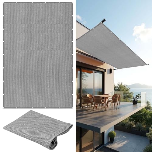 Sonnensegel mit Ösen Atmungsaktiv 420 x 460 cm Rechteckig Atmungsaktiv 98% UV Schutz Segeltuch Pergola mit Ösen Segeltuch 4 × 1.5 M Seile für Garten Camping, Hellgrau von MEILIPA