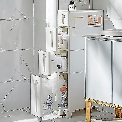 MEILISHAOMEI Schmaler Badezimmer-Bodenschrank, mit herausnehmbaren Schubladen, schmal, Schublade, Wagen, wasserdichter Aufbewahrungsturm mit Rollen, stehender Seitenschrank, Organizer für Schlafzimmer MEILISHAOMEI Schmaler Badezimmer-Bodenschrank, mit herausnehmbaren Schubladen, schmal, Schublade, Wagen, wasserdichter Aufbewahrungsturm mit Rollen, stehender Seitenschrank, Organizer für Schlafzimmer von MEILISHAOMEI