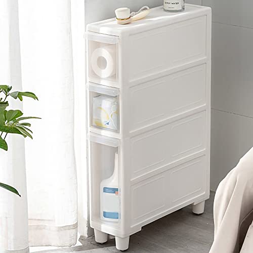 Schmaler hoher Bodenschrank für Badezimmer, vertikale Aufbewahrungseinheit mit 4 transparenten Schubladen und Rollen, schmaler freistehender schmaler Kommodenturm, Aufbewahrungsschublade, 14 cm/22 cm Schmaler hoher Bodenschrank für Badezimmer, vertikale Aufbewahrungseinheit mit 4 transparenten Schubladen und Rollen, schmaler freistehender schmaler Kommodenturm, Aufbewahrungsschublade, 14 cm/22 cm von MEILISHAOMEI
