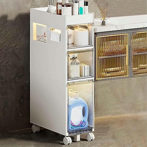 Schubladenschrank mit 4 Ebenen, schmaler Schubladenturm, Badezimmer-Aufbewahrungsschrank mit transparenten Schubladen und Rollen, Badezimmer-Bodenschrank, Aufbewahrungswagen für Badezimmer, schmaler Schubladenschrank mit 4 Ebenen, schmaler Schubladenturm, Badezimmer-Aufbewahrungsschrank mit transparenten Schubladen und Rollen, Badezimmer-Bodenschrank, Aufbewahrungswagen für Badezimmer, schmaler von MEILISHAOMEI