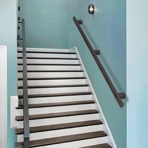 Treppengeländer-Handläufe 100 cm 1,5 m 180 cm 2 m 280 cm 3 m 360 cm Wandmontage Rutschfeste Handlauf-Stützstangenschienen - Schwarze Halterungen aus Schmiedeeisen aus Metall (17 Fuß/510 cm) von MEILISHAOMEI