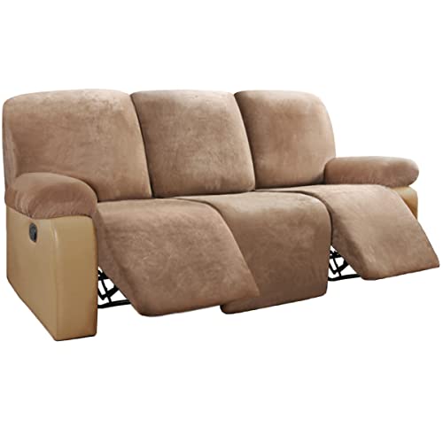MEILLE MAISON Liegestuhl Sofabezug Samt Stretch Liegen Sofa Schonbezüge für 3 Kissen Couchbezug Sofabezug Möbelschutz mit elastischem Boden Weich Waschbar (3 Stück, Kamel) (MMCYHRR03C4) von MEILLE MAISON