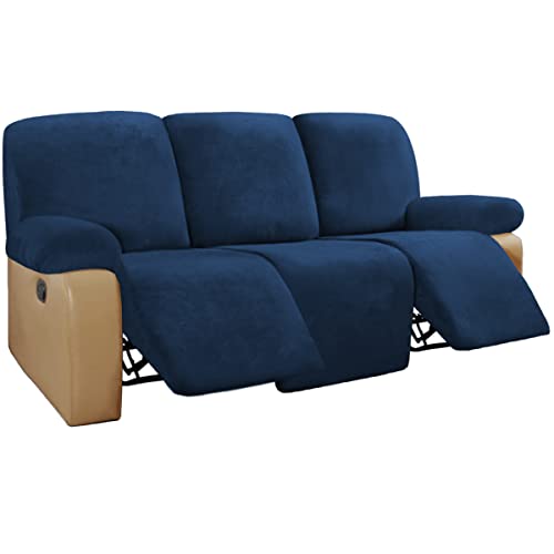 MEILLE MAISON Liegestuhl Sofabezug Samt Stretch Liegestuhl Schonbezüge für 3 Kissen Couchbezug Möbelschutz mit elastischem Boden Weich Waschbar (3 Stück, Marineblau) (MMCYHRR03C5) von MEILLE MAISON