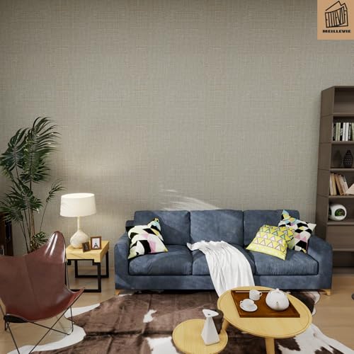 MEILLEVIE selbstklebende Tapete & Möbelfolie Leinenoptik Vinyl wasserfest für Wände Küchenschränke Schrankfronten Wohnzimmer Büro Flur Möbelrenovierung Mietwohnung DIY (A601hellbeige500) von MEILLEVIE
