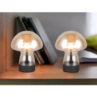 2er SET kleine Akku Tischleuchten aus Glas Bernsteinfarben, Höhe 18cm von MEINEWUNSCHLEUCHTE