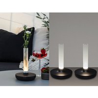 2er Set Außentischleuchte und Blumenvase mit Akkubetrieb, Schwarz Höhe 20cm von MEINEWUNSCHLEUCHTE