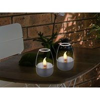 2er Set Kleine led Deko Solar Windlichter mit Flammeneffekt, Höhe 9cm von MEINEWUNSCHLEUCHTE
