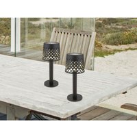 Meinewunschleuchte - 2er Set Kleine led Outdoor Solar Tischleuchten Gitterschirm Schwarz, 21cm von MEINEWUNSCHLEUCHTE