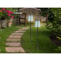 Meinewunschleuchte - 2er Set led Solar Erdspießleuchten mit Dekorstanzungen in Silber-Blau, Höhe 70cm Meinewunschleuchte - 2er Set led Solar Erdspießleuchten mit Dekorstanzungen in Silber-Blau, Höhe 70cm von MEINEWUNSCHLEUCHTE