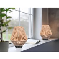 Meinewunschleuchte - 2er set Akku Tischlampen usb aufladbar, Lampenschirm aus Papiergarn, Höhe 22cm von MEINEWUNSCHLEUCHTE