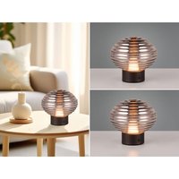 2er set Retro Akku Tischleuchten mit Rauchglas Lampenschirm, Höhe 14cm von MEINEWUNSCHLEUCHTE