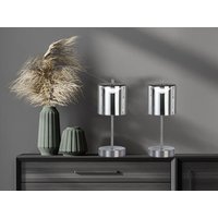 2er set kabellose Tischlampen Silber / Rauchglas mit Touchdimmer, Höhe 34,5cm von MEINEWUNSCHLEUCHTE