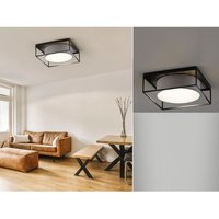 Led Deckenleuchte eckig 50x50cm groß mit Leinen Stoffschirm Grau von MEINEWUNSCHLEUCHTE