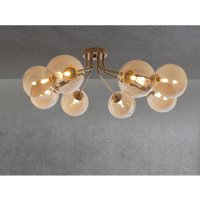 Led Deckenleuchte 8-flammig Messing Glaskugeln Amber, Breite 88cm Led Deckenleuchte 8-flammig Messing Glaskugeln Amber, Breite 88cm von MEINEWUNSCHLEUCHTE