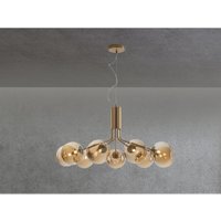 Led Pendelleuchte 9 flammig Messing & Amberglas, bis 161cm lang von MEINEWUNSCHLEUCHTE