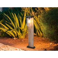 Meinewunschleuchte - led Sockelleuchte Laterne in Schwarz & Holzoptik mit Glasschirm, Höhe 65cm von MEINEWUNSCHLEUCHTE