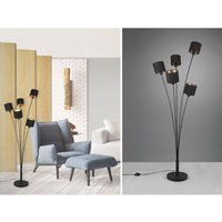 Led Stehleuchte 5 flammig Metall, Stoffschirm Schwarz Gold, Höhe 163cm von MEINEWUNSCHLEUCHTE