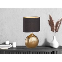 Meinewunschleuchte - led Tischlampe mit Keramikfuß Bronze Antik & Stoffschirm Schwarz Gold, Höhe 39cm von MEINEWUNSCHLEUCHTE