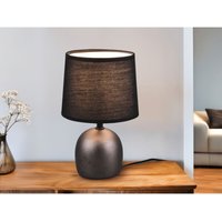 Meinewunschleuchte - led Tischleuchte Keramikfuß Silber & Stoffschirm Schwarz, Höhe 26cm von MEINEWUNSCHLEUCHTE