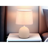 Meinewunschleuchte - led Tischleuchte Keramikfuß & Stoffschirm Beige, Höhe 26cm von MEINEWUNSCHLEUCHTE