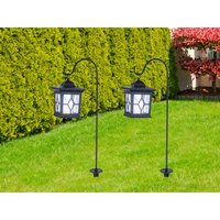 Meinewunschleuchte - 2er Set led Solar Erdspießleuchte mit aufgehängter Laterne, Schwarz Höhe 68cm von MEINEWUNSCHLEUCHTE
