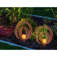 Meinewunschleuchte - 2er Set led Solarleuchten Dekorstanzungen in Rostoptik & Glaskugel, h 42cm von MEINEWUNSCHLEUCHTE