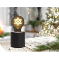 Tischlampe Beton Schwarz ø 9cm mit Deko led Glühbirne Schneeflocke von MEINEWUNSCHLEUCHTE
