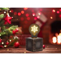 Tischlampe Würfel Grau 9x9cm mit Deko led Glühbirne Schneeflocke von MEINEWUNSCHLEUCHTE