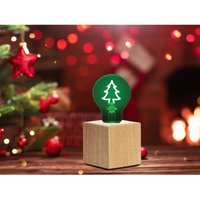 Meinewunschleuchte - Tischlampe Würfel Holz Eiche mit Deko led Glühbirne Tannenbaum, Quadrat 9cm von MEINEWUNSCHLEUCHTE