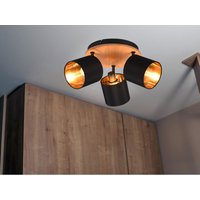 Meinewunschleuchte - led Deckenstrahler rund 3 flammig Holz & Stoffschirme in Schwarz Gold von MEINEWUNSCHLEUCHTE