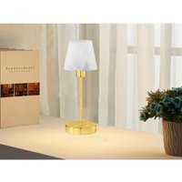 Led Tischleuchte Glasschirm Weiß Sockel Messing - Touch dimmbar, Ø12cm von MEINEWUNSCHLEUCHTE