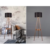Meinewunschleuchte - led Tripod Stehleuchte mit Stoffschirm in Schwarz/Gold & Ablagetisch, h 152cm von MEINEWUNSCHLEUCHTE
