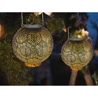 Meinewunschleuchte - Ornament Solarlaternen 2er Set hängend oder stehend, Metall Gold Antik Ø18,5cm von MEINEWUNSCHLEUCHTE