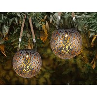 Solarlaternen 2er SET Hängeleuchten mit Seil, Solarkugeln Silber Antik Ø12cm von MEINEWUNSCHLEUCHTE
