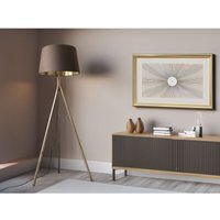 Meinewunschleuchte - Stehlampe mit Dreibein aus Holz, Samtschirm Braun Gold, Höhe 157cm von MEINEWUNSCHLEUCHTE