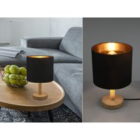 Meinewunschleuchte - Tischleuchte Stoff Lampenschirm Schwarz/Gold & Holz Fuß ø 20cm von MEINEWUNSCHLEUCHTE