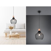Vintage LED Pendelleuchte Drahtgeflecht Schwarz mit Holz Ø 33cm von MEINEWUNSCHLEUCHTE