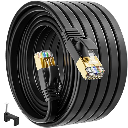 Lan Kabel 30 Meter Cat 7, Ethernet Kabel 30m Wlan Kabel Flach Netzwerkkabel High Speed Schwarz RJ45 Kabel Dünn Internetkabel 10Gbps 600MHz Patchkabel Lankabelverlaengerung für Router Modem von MEIPEK