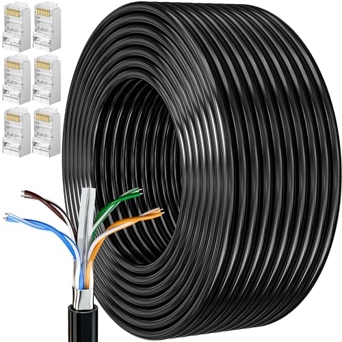 MEIPEK 30 Meter Cat 6 Lan Kabel, Netzwerkkabel 30m Schwarz Verlegekabel, Lange Wlan Wifi Kabel Installationskabel Patchkabel, High Speed Ethernetkabel FTP 23AWG Geschirmt Rj45 Internetkabel von MEIPEK