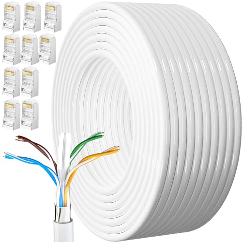 Lan Kabel 50 Meter Verlegekabel, Outdoor Cat 6 Netzwerkkabel Geschirmt Weiß Lange 50 Außenbereich Installationskabel Wasserdicht Patchkabel Draussen Ethernet-Kabel FTP 23AWG Rj45 Internet Kabel von MEIPEK