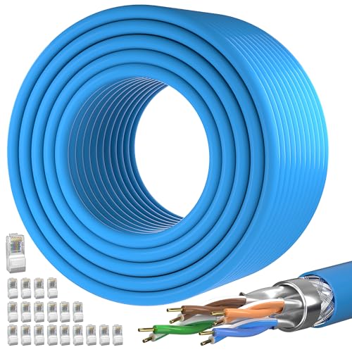 CAT 7 100m Netzwerkkabel Verlegekabel Outdoor LAN Kabel 100 meter Hochgeschwindigkeits Ethernet Kabel, SFTP Geschirmt Gigabit PiMF Internet Kabel Zuschneidbares Patchkabel, 20 freie RJ45-Stecker von MEIPEK
