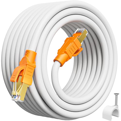 LAN Kabel 30 Meter Cat 8, Netzwerkkabel 30m Cat 8 Weiß 40Gbps 2000MHz Internetkabel Outdoor Ethernetkabel, 26AWG S/FTP PIMF POE Geschirmt Rj45 Cable Patchkabel für Modem Router von MEIPEK