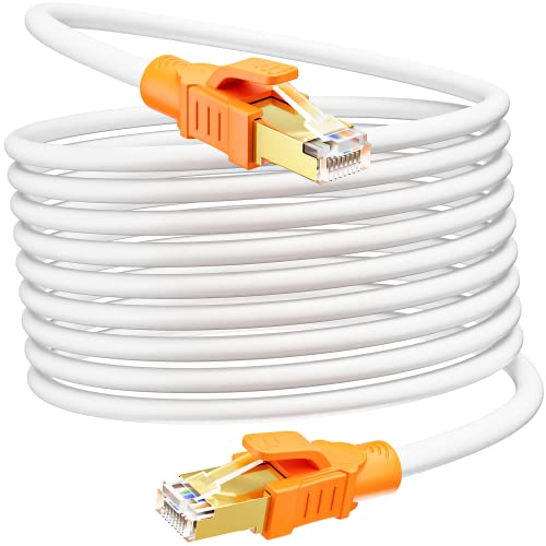 Netzwerkkabel 10 Meter Cat 8 Geschirmt Lan Kabel 40Gbps 2000MHz Ethernetkabel High Speed Gigabit RJ45 26AWG S/FTP Schirmung Weiß POE Lang Internetkabel für Router Modem von MEIPEK