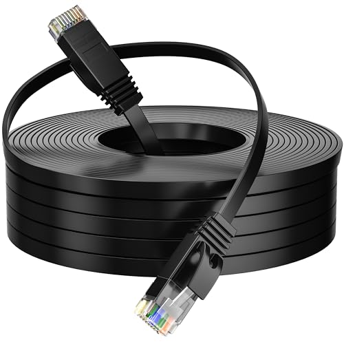 Lan Kabel 15 Meter Cat 6, Flach Netzwerkkabel 15m High Speed Schwarz Ethernetkabel, RJ45 Kabel Dünn Internetkabel, 1Gbps Patchkabel Gigabit Lankabelverlaengerung für Router Modem von MEIPEK