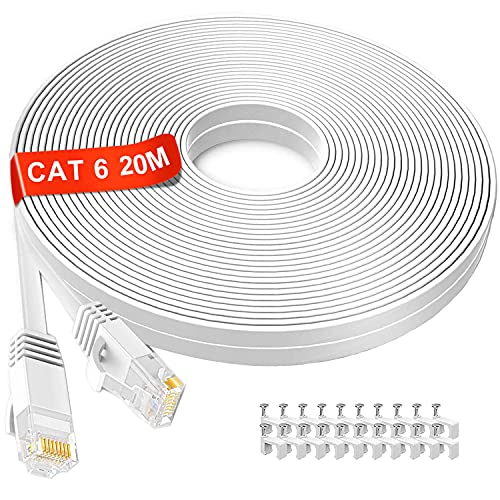 LAN Kabel 20 meter weiß, Flach Netzwerkkabel 20m, Hochgeschwindigkeits Ethernet Kable 20m, Gigabit Internet Kabel 1000Mbps 250Mhz, Cat6 Weiss RJ45 Patchkabel für Router, Switch, Modem, PS5, PS4 von MEIPEK