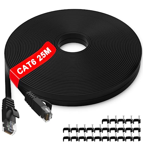 LAN Kabel 25 meter, Cat 6 Flach Netzwerkkabel 25m, Reines Kupferkern Ethernet Kabel Gigabit Hochgeschwindigkeit Internet Kabel, Cat 6 Verlegekabel 25m Lange RJ45 Patchkabel für Router Modem Switch von MEIPEK