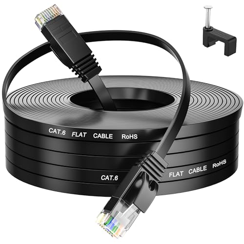 Lan Kabel 40 Meter Cat 6, Flach Netzwerkkabel 40m High Speed Schwarz Ethernetkabel, RJ45 Dünn Internetkabel 1Gbps Patchkabel Gigabit Lankabelverlaengerung für Router Modem von MEIPEK
