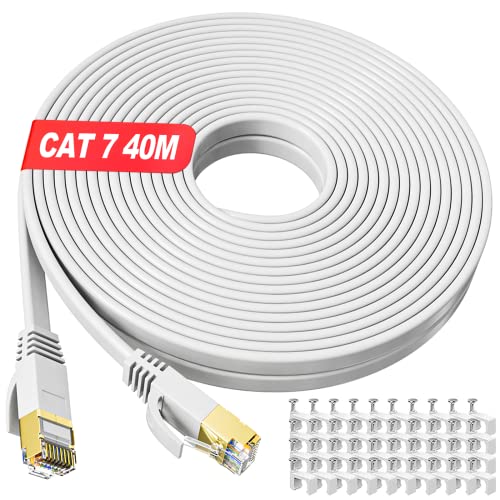LAN Kabel 40 meter weiß Cat 7 Gigabit Geschirmtes Netzwerkkabel 40m Flach Hochgeschwindigkeits Ethernet-Kabel, 10Gbps 600Mhz Lange Reines Kupferkern RJ45 Internet Patchkabel für Router Modem Switch LAN Kabel 40 meter weiß Cat 7 Gigabit Geschirmtes Netzwerkkabel 40m Flach Hochgeschwindigkeits Ethernet-Kabel, 10Gbps 600Mhz Lange Reines Kupferkern RJ45 Internet Patchkabel für Router Modem Switch von MEIPEK